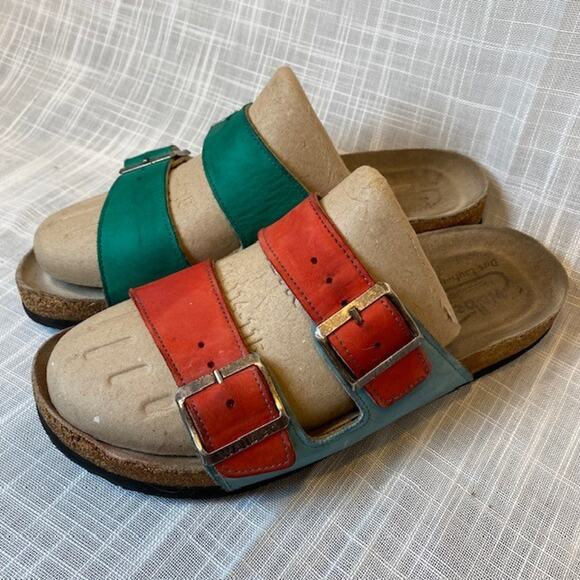 Walber Leather Cork Multicolor Strap Buckle Sandals Mens 9.5 Womens 11.5 EU 42 - Picture 1 of 9